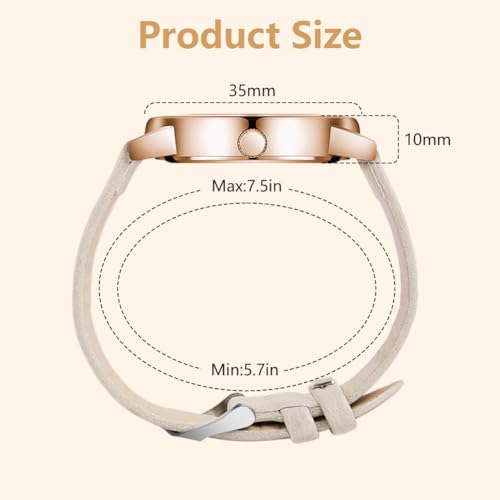 Detalle de OFFCUP Reloj de Cuero para Mujer con Esfera Blanca — Elegancia Diaria y Pulsera Premium