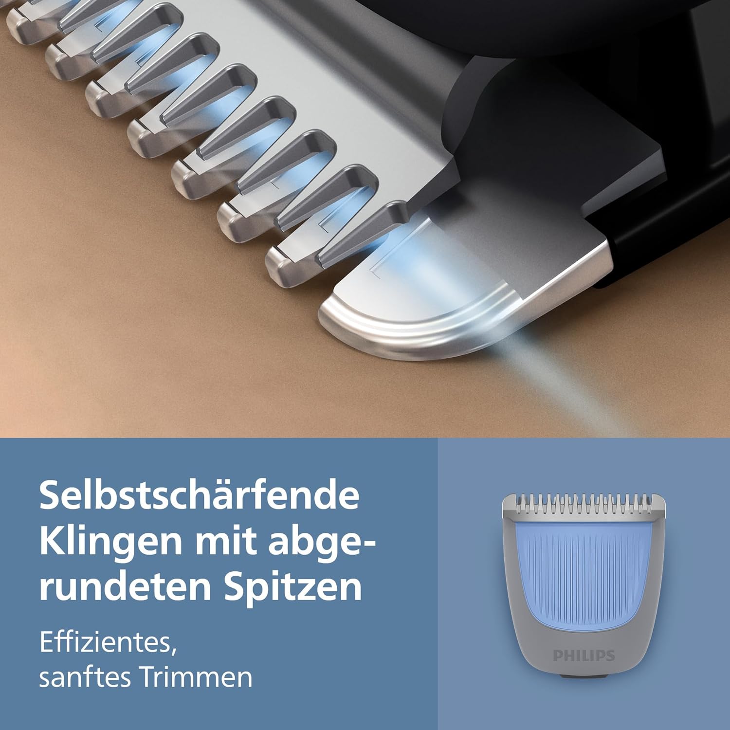 Detalle de Philips Bartschneider 3000er-Serie BT3619/15 – selbstschärfende Klingen, 20 Längeneinstellungen