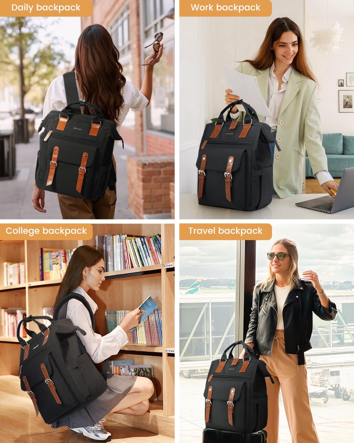Thumbnail 1 de LOVEVOOK Women’s Laptop Backpack (up to 17 inch) with Electronics Organiser, water-resistant rucksack bag – Black Brown