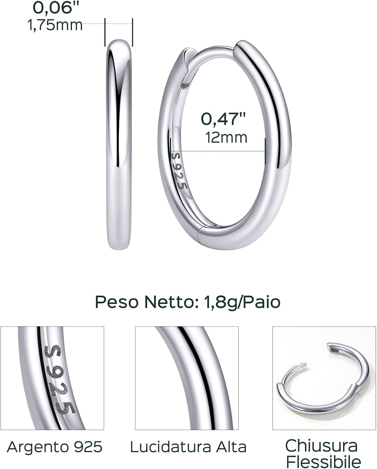 Thumbnail 4 de ChicSilver Orecchini Cerchio 925 8–20 mm