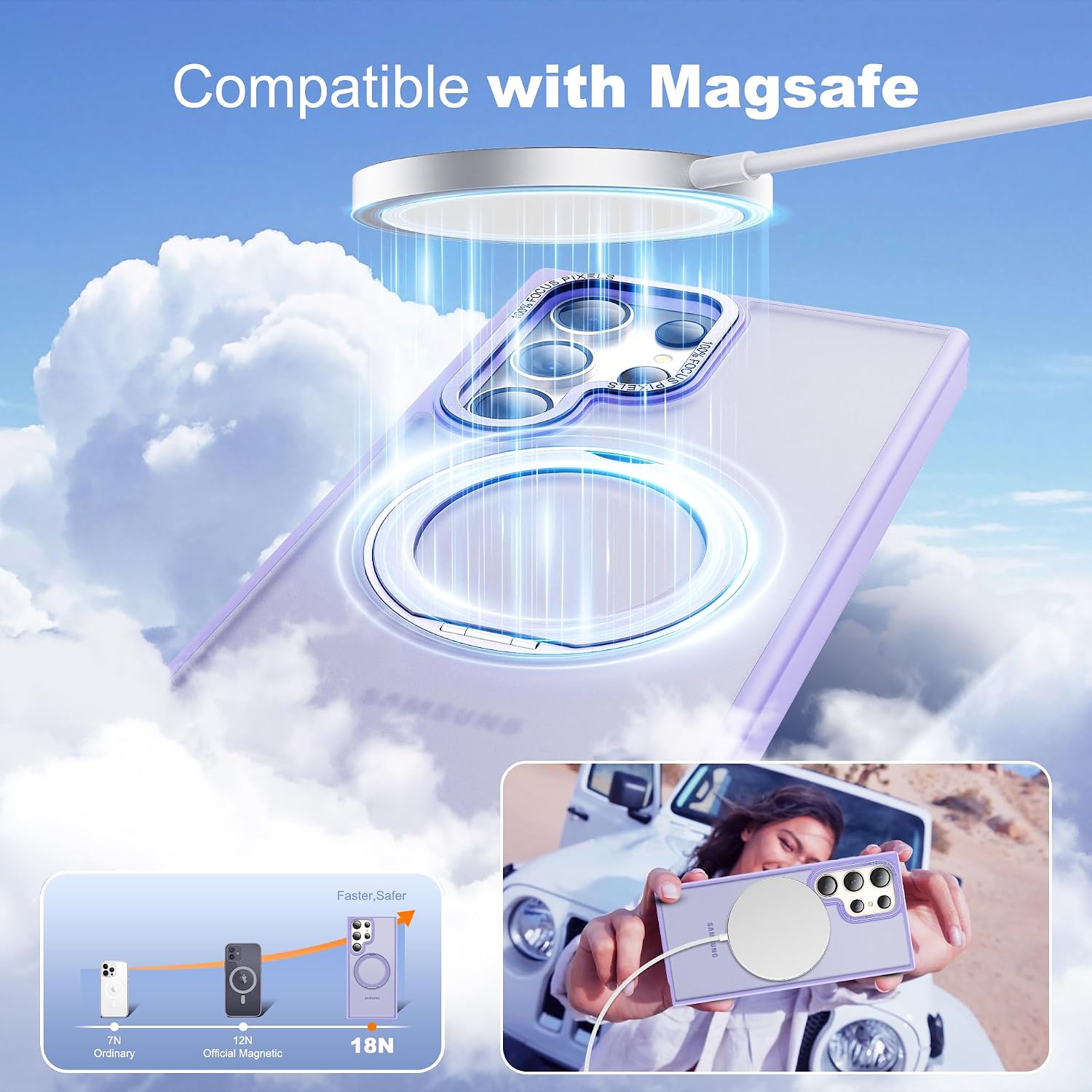 Thumbnail 3 de Zalinbo 360° Rotatable Magnetic Ring Stand Case for Samsung Galaxy S24 Ultra 6.8" (Purple)