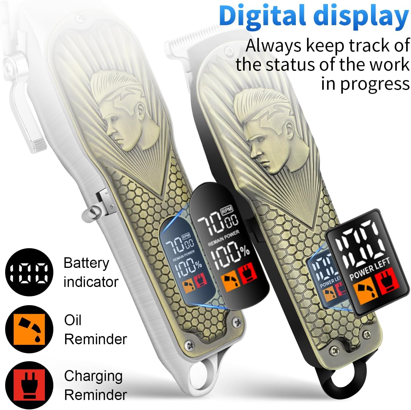 Detalle de HIENA PRO Professional Hair Clippers Cordless LED Haircut Set (Clipper, Trimmer, Foil Shaver, Nose Trimmer)