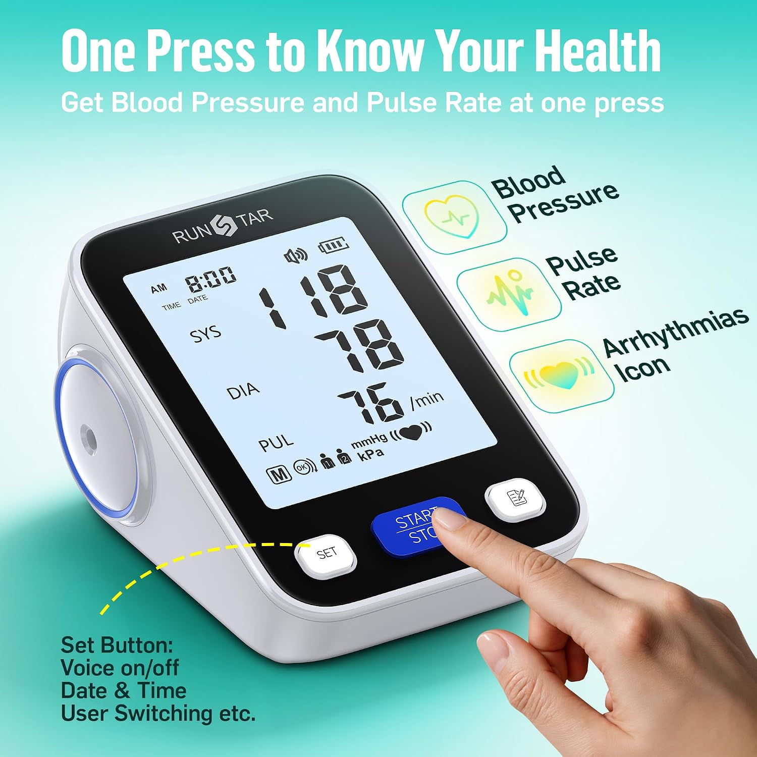 Detalle de Runstar BP-205 Upper Arm Blood Pressure Monitor with Wide-Range Cuff and 2-User Memory