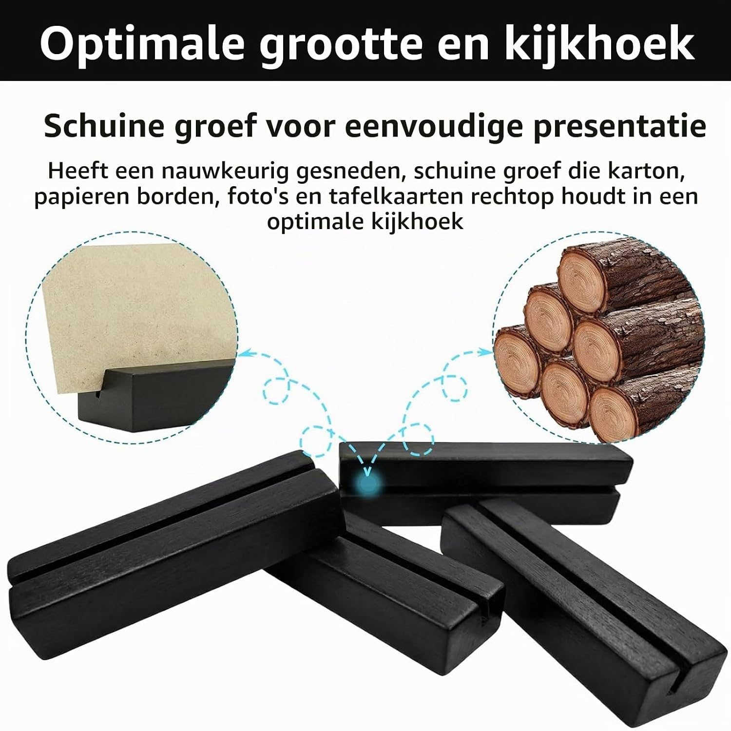 Thumbnail 4 de CALLYSONIC 1 houten kaarthouders, zwart gelakt, met schuine groef – 6 stuks