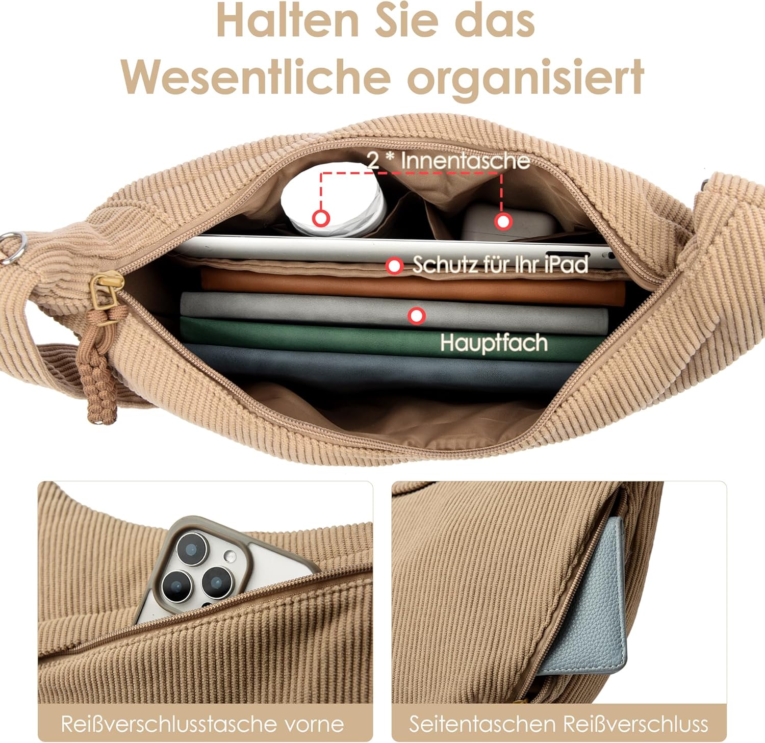 Thumbnail 3 de Micmores Moon Bag aus Cord – Crossbody mit iPad-Fach, Modell 2026