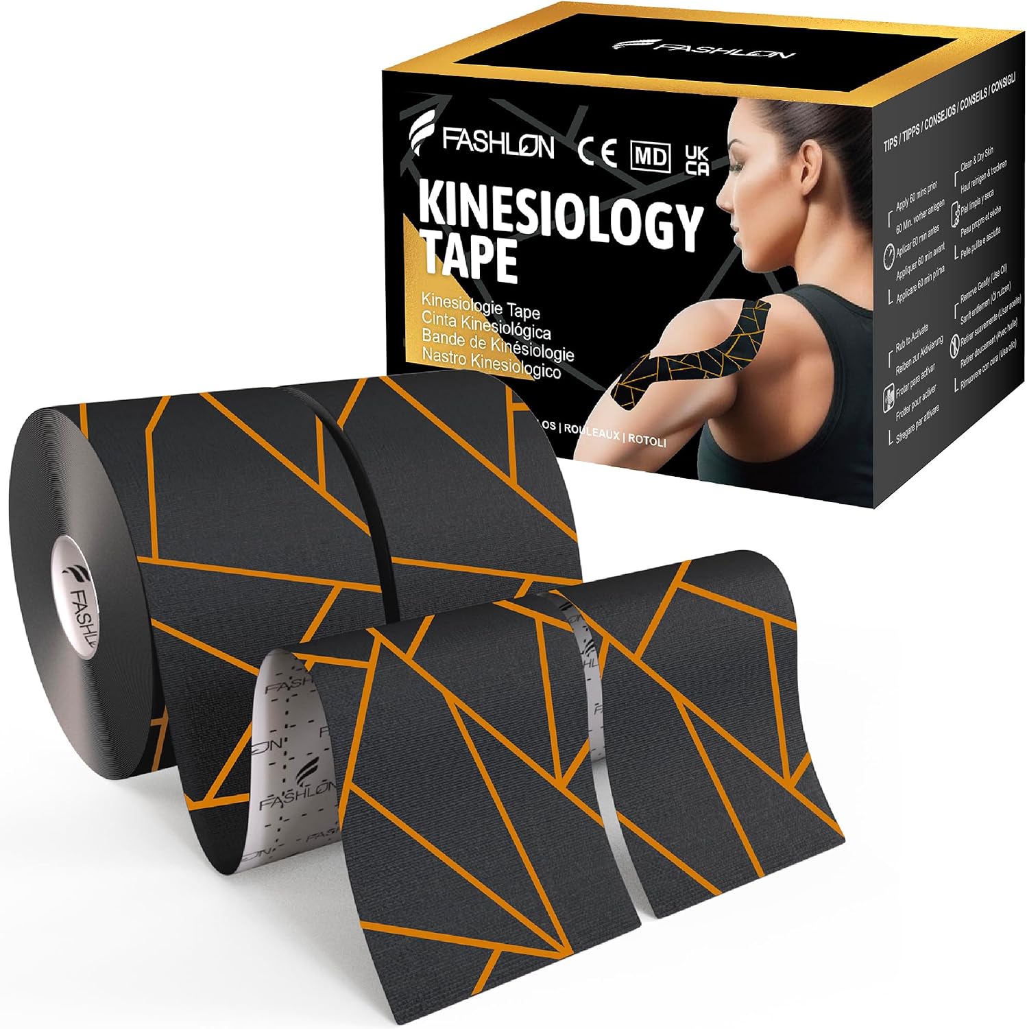 Detalle de FASHLON katoenen kinesiologietape, 2 ongesneden rollen, Nachtbrons