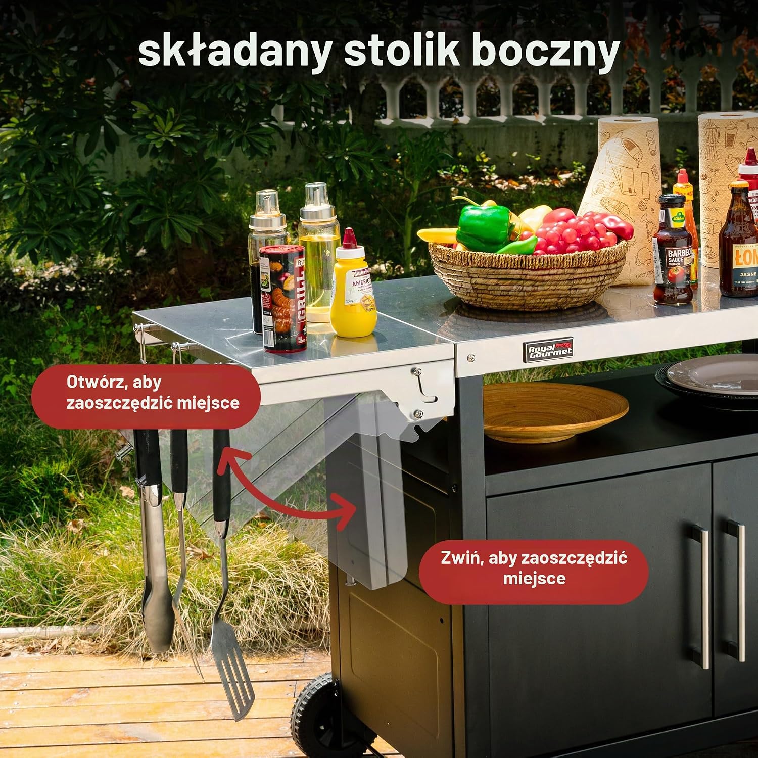 Thumbnail 4 de Royal Gourmet PC3403SE – wózek grillowy ze składanym stolikiem i blatem ze stali nierdzewnej