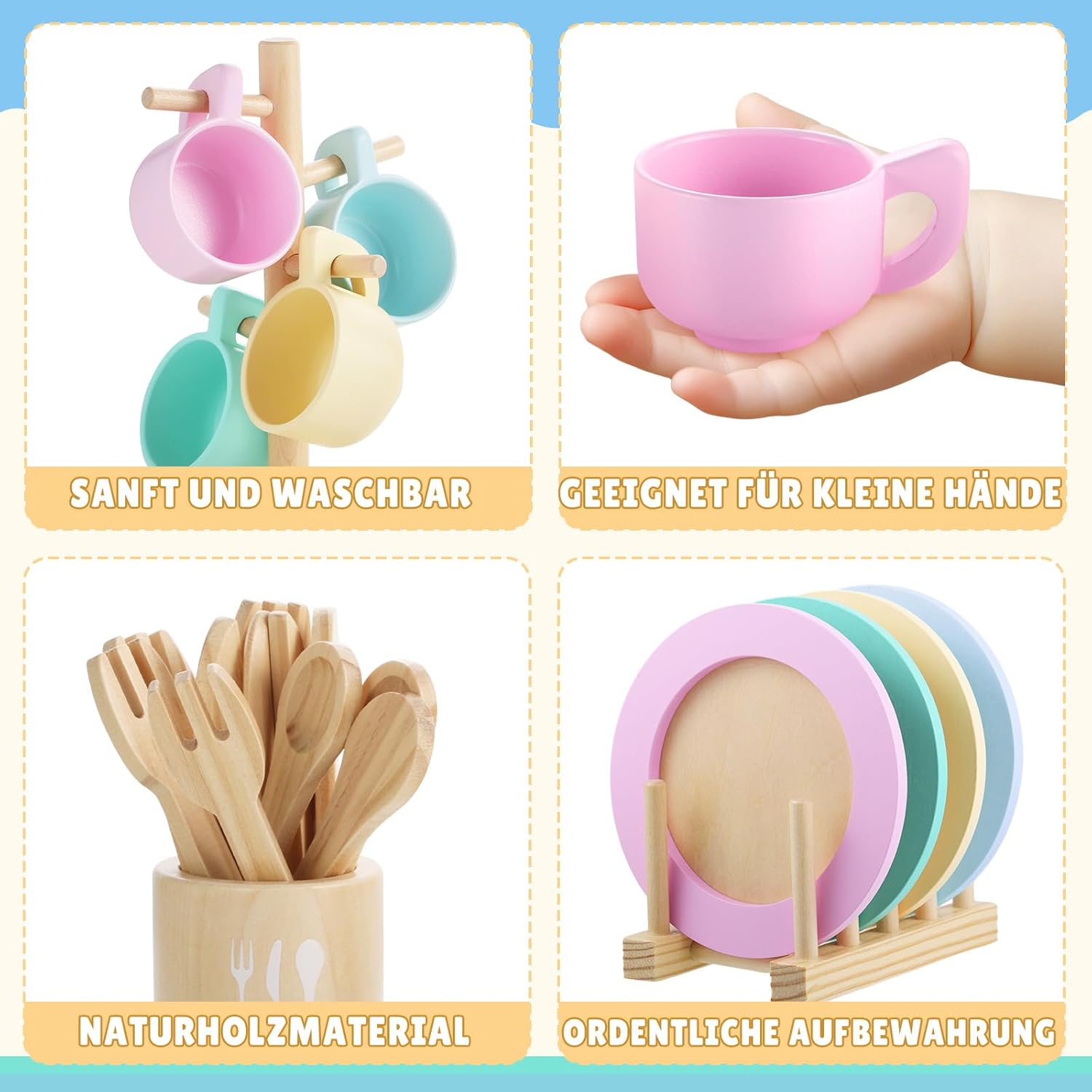 Thumbnail 2 de GAGAKU Holzspielzeug Kinderküche Geschirr-Set – 27-teiliges Montessori Teeservice aus Holz (Neueste Ausführung)