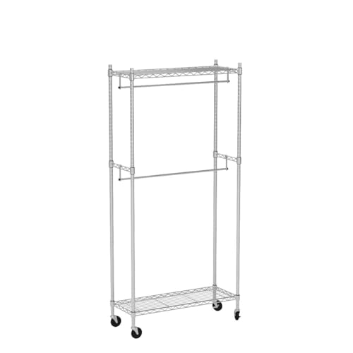 Detalle 2 de Amazon Basics Perchero de ropa doble con ruedas, cromo 🚪