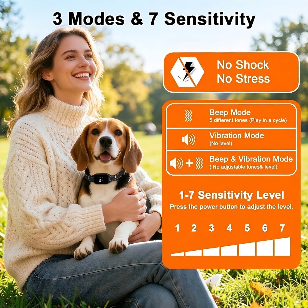 Detalle de Dog Bark Collar 2Pack Small Anti Barking Collar for 5–60 lbs Dogs – IPX7 Waterproof, Rechargeable, 3 Modes