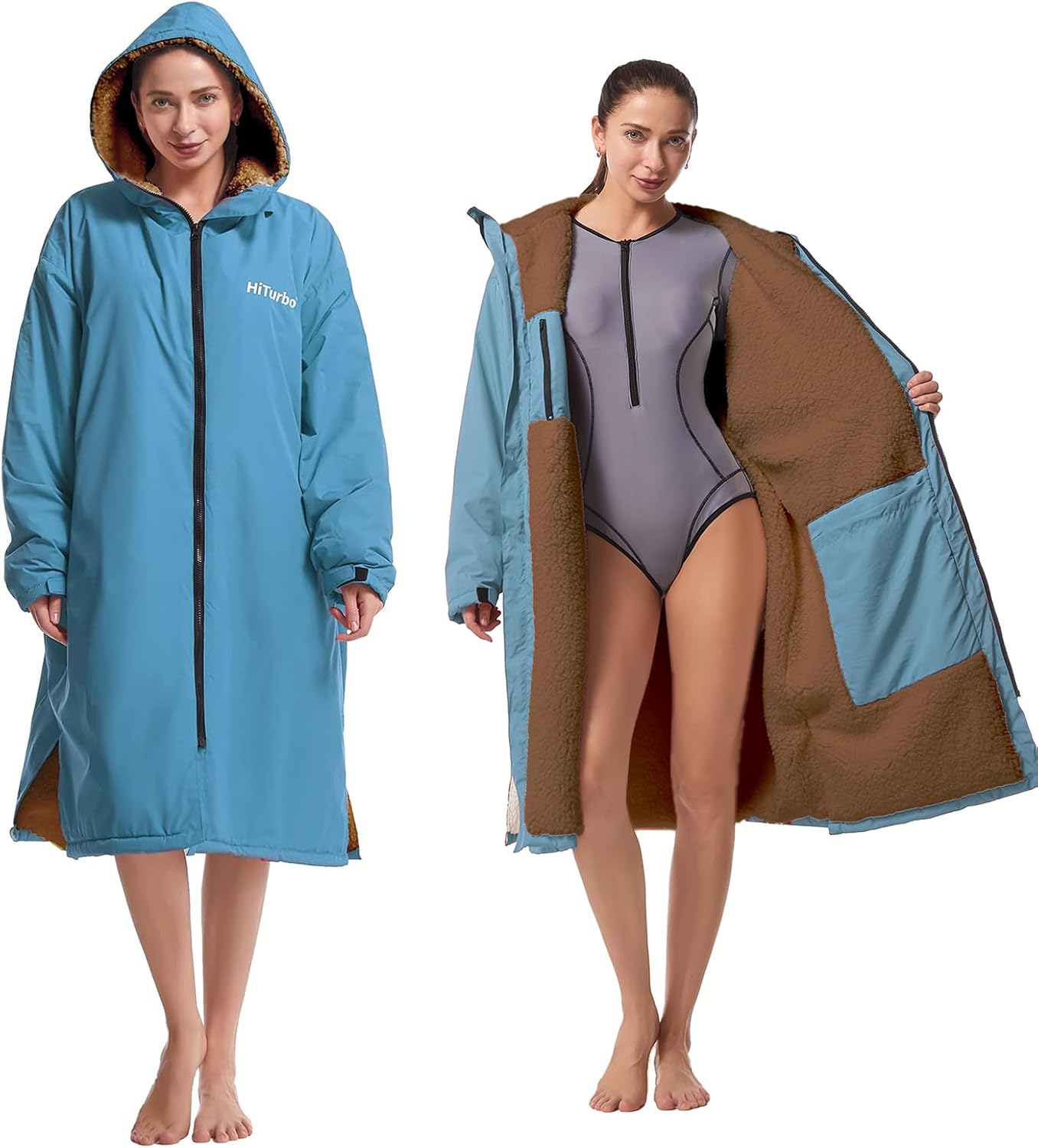 Detalle de Hiturbo Waterproof Adult Changing Robe: Windproof, Warm & Oversized with Fleece Lining