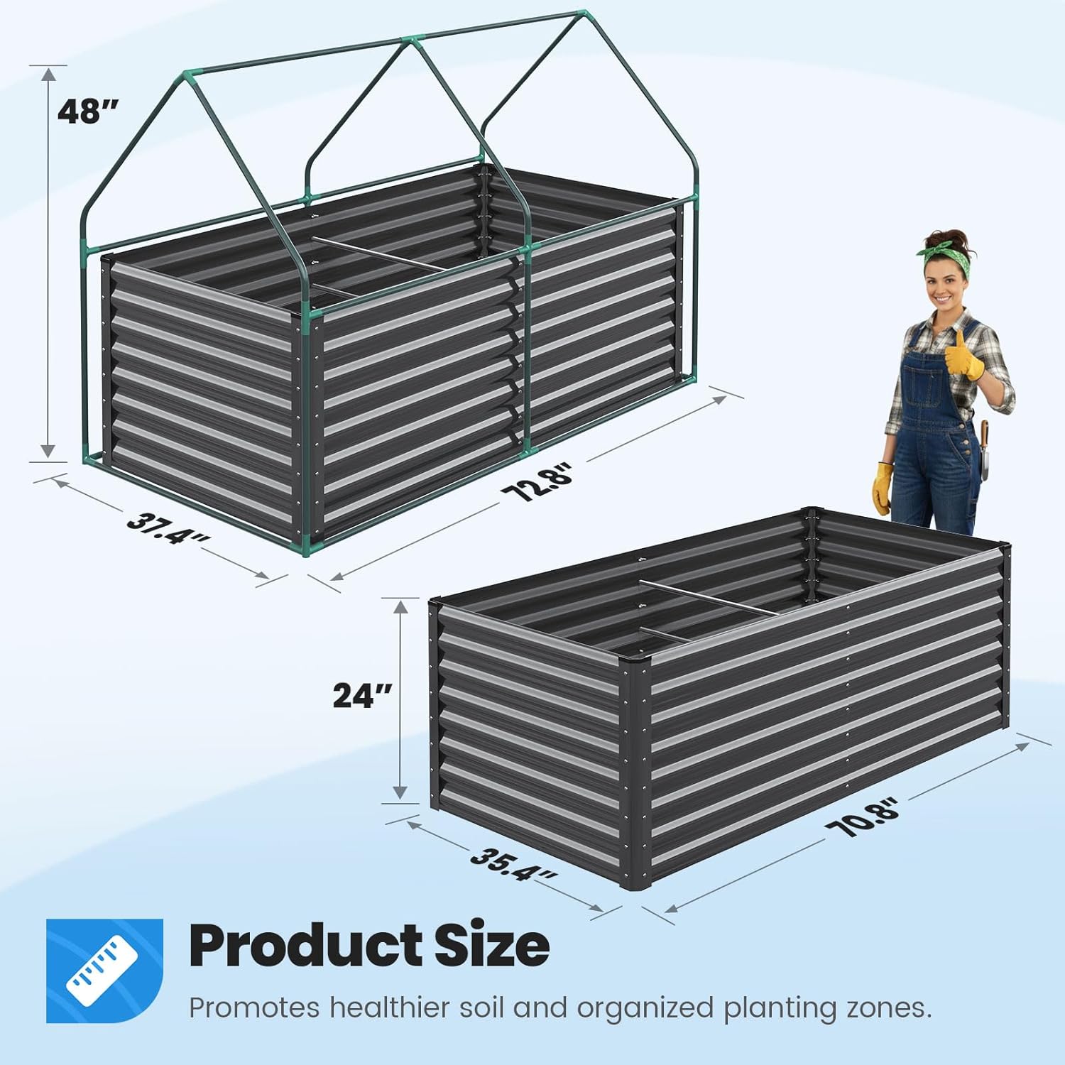 Thumbnail 3 de Quictent Raised Garden Bed Galvanized Raised Beds with Cover (6x3x2 ft)