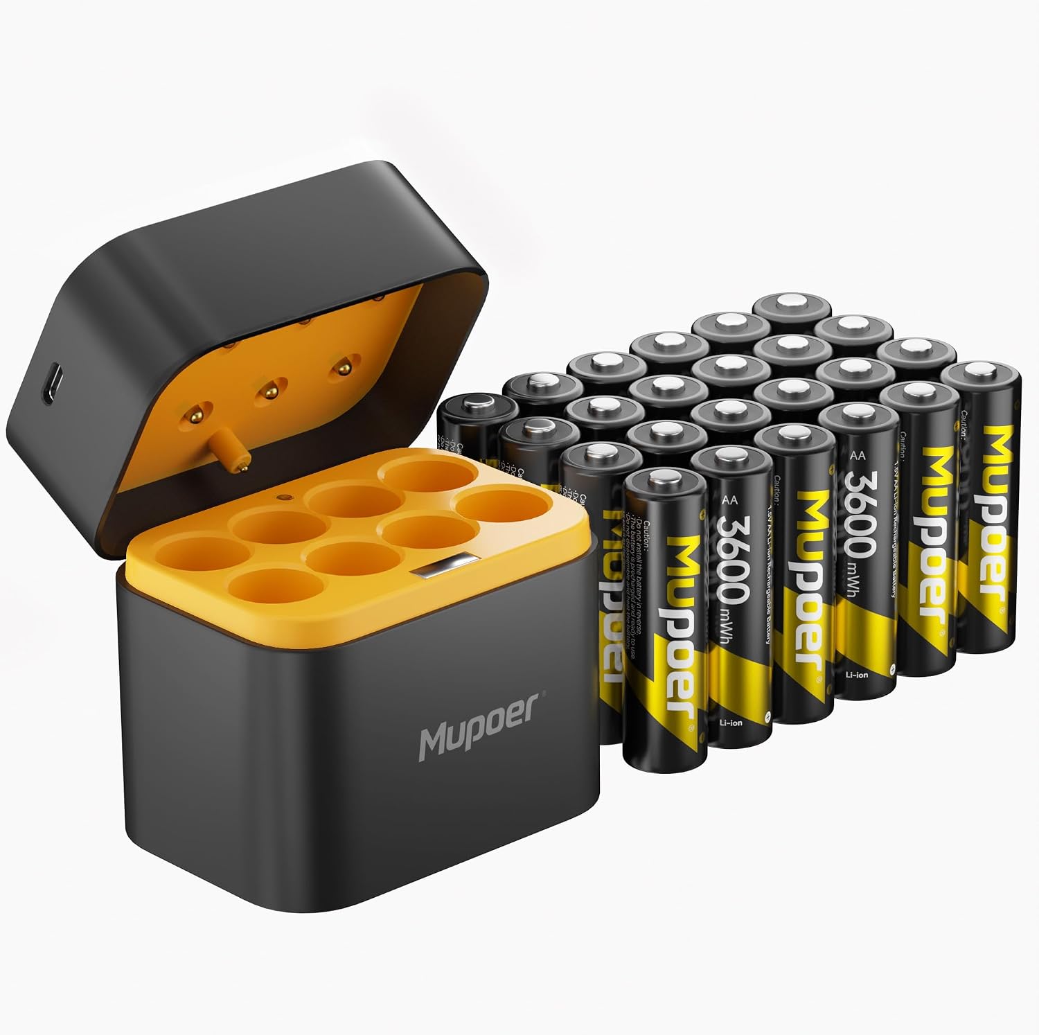Detalle de Rechargeable AA Battery Charger Set (3600mWh Lithium, 24 Count) – 1.5V Lithium Ion AAs with Charging Storage Box