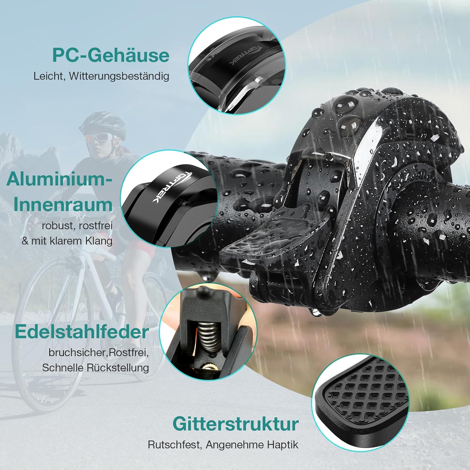 Thumbnail 2 de toptrek Fahrradklingel Mountainbike 2026 – 110 dB, Alu-Legierung, für Lenker 22,2–31,8 mm