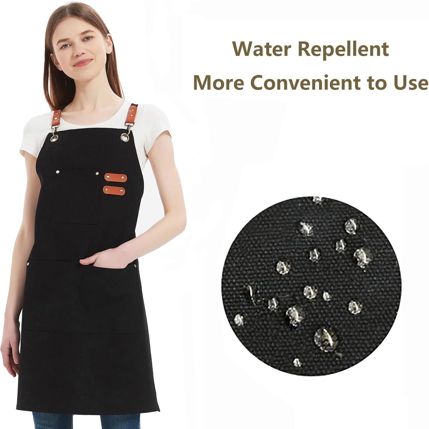 Thumbnail 2 de AFUN Chef Aprons for Women & Men with Oversized Pockets – 12 oz Cotton Canvas Cross Back, Water Repellent (Black)