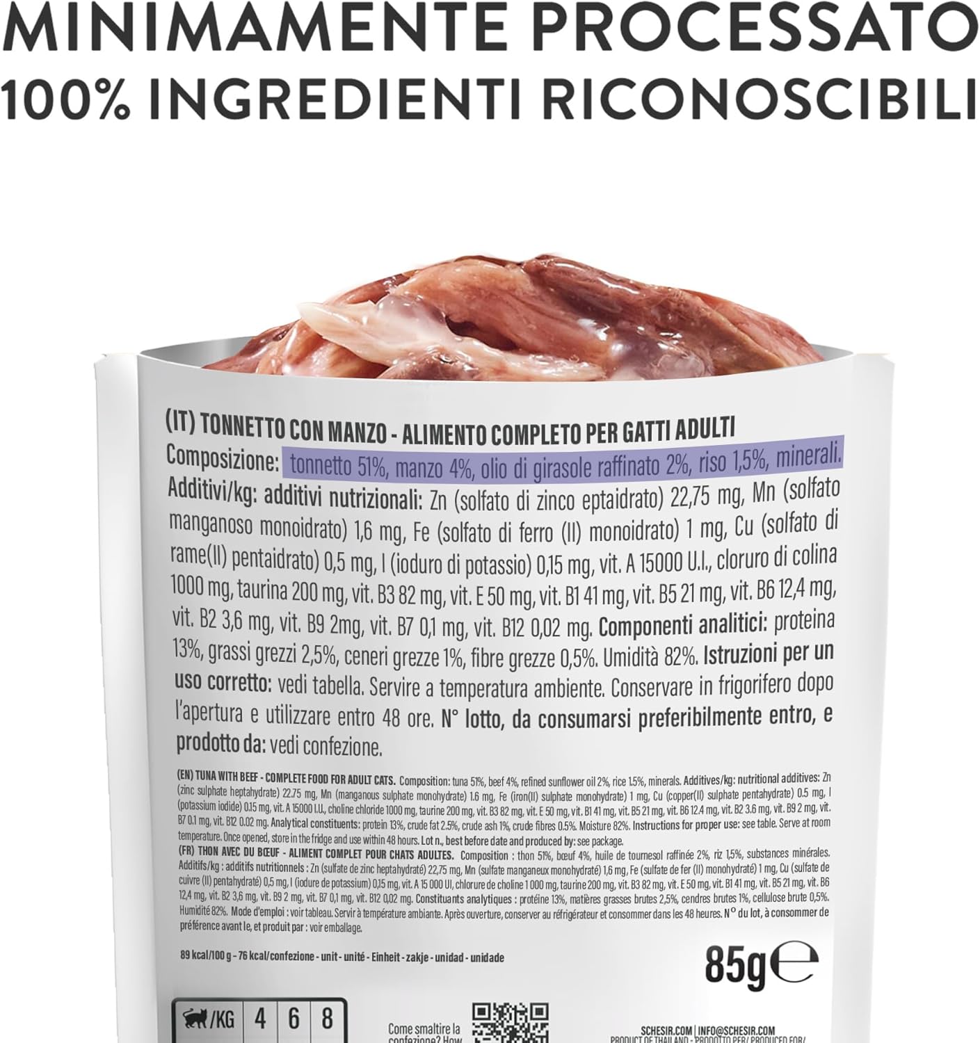 Detalle de Schesir Tonnetto con Manzo in Gelatina – Cibo Umido Completo per Gatti, 12 bustine da 85 g
