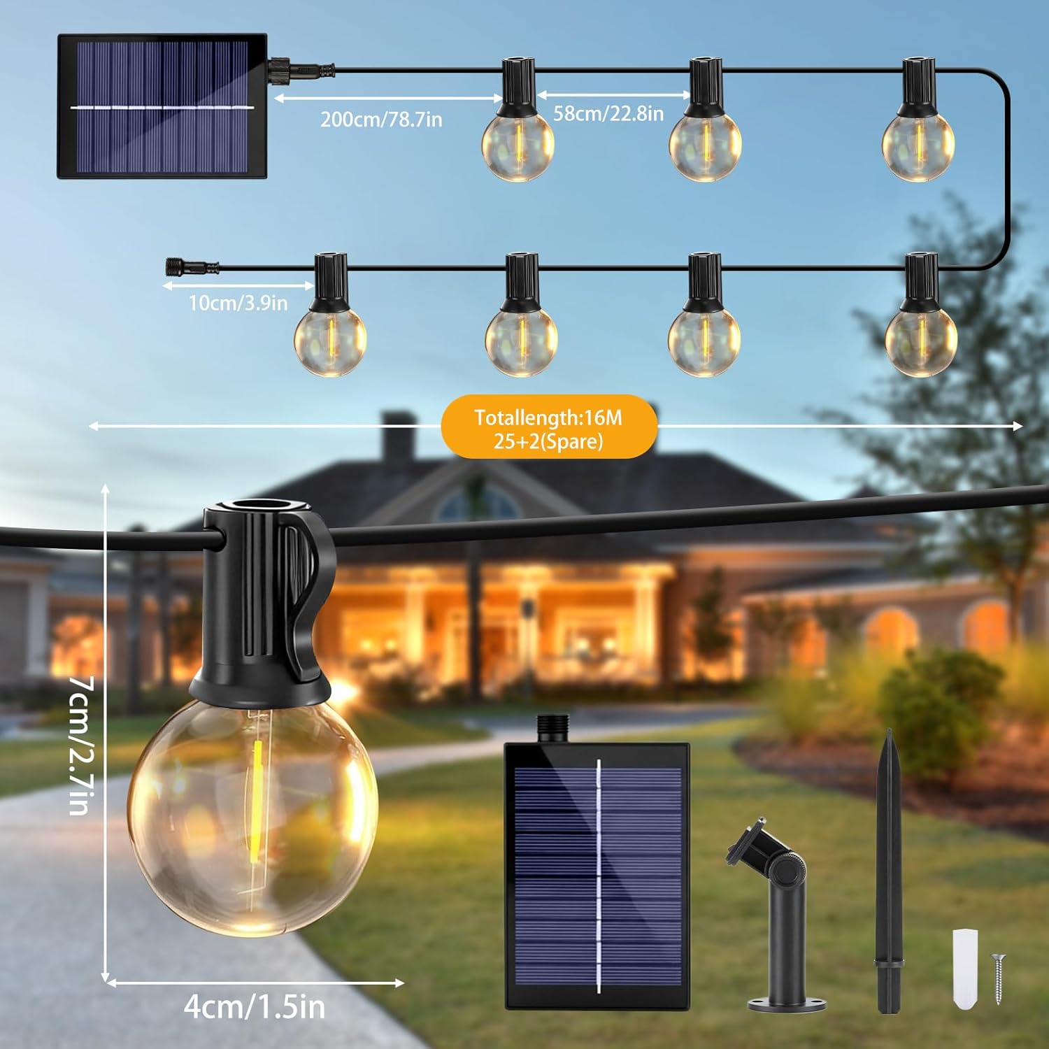 Thumbnail 1 de Sprifityy Catena Luminosa Solare per Esterno con Telecomando e Lampadine G40 dimmerabili, IP44 (16 m)