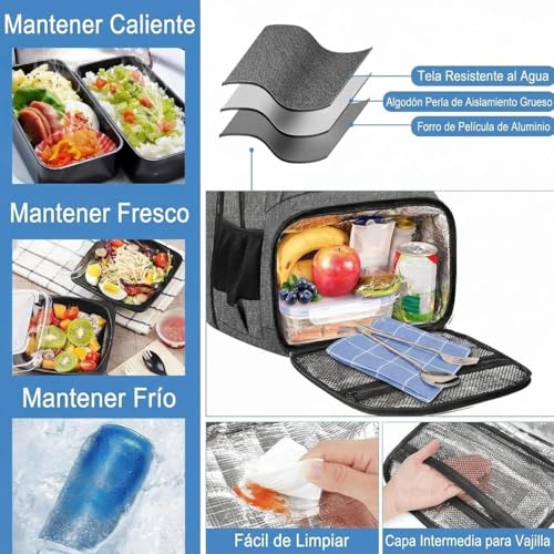 Detalle 2 de MATEIN Mochila portátil 17 pulgadas impermeable con compartimento térmico y puerto USB (gris)