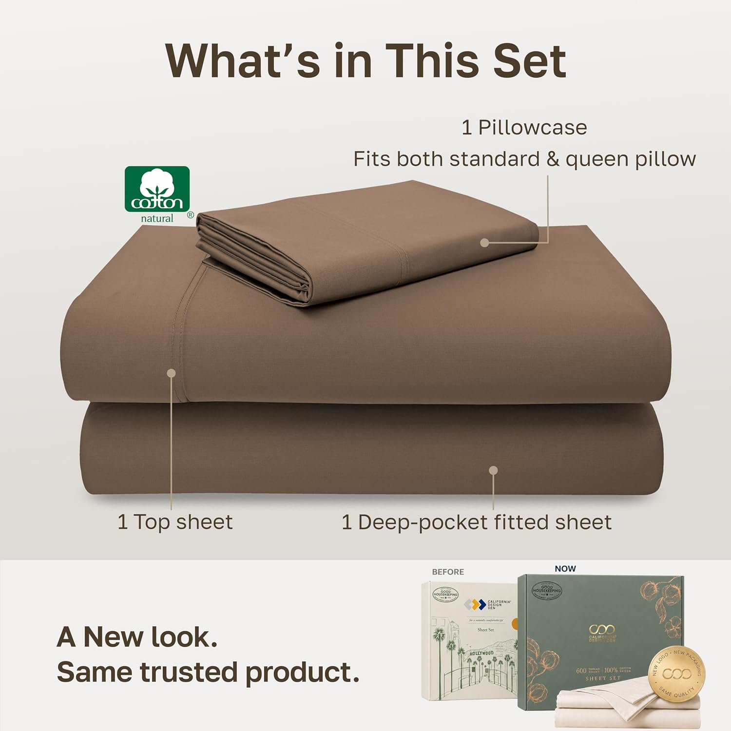 Detalle de California Design Den 840307114426 Twin XL Cotton Sateen Sheets, 600 Thread Count