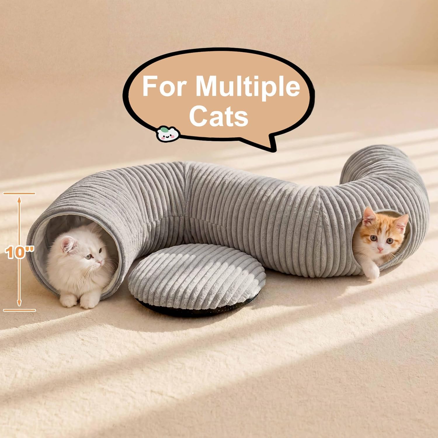 Detalle 1 de MOYMO MOY-CT-strp-grey-14-m Cat Tunnel Bed, Grey Cotton Play Cave
