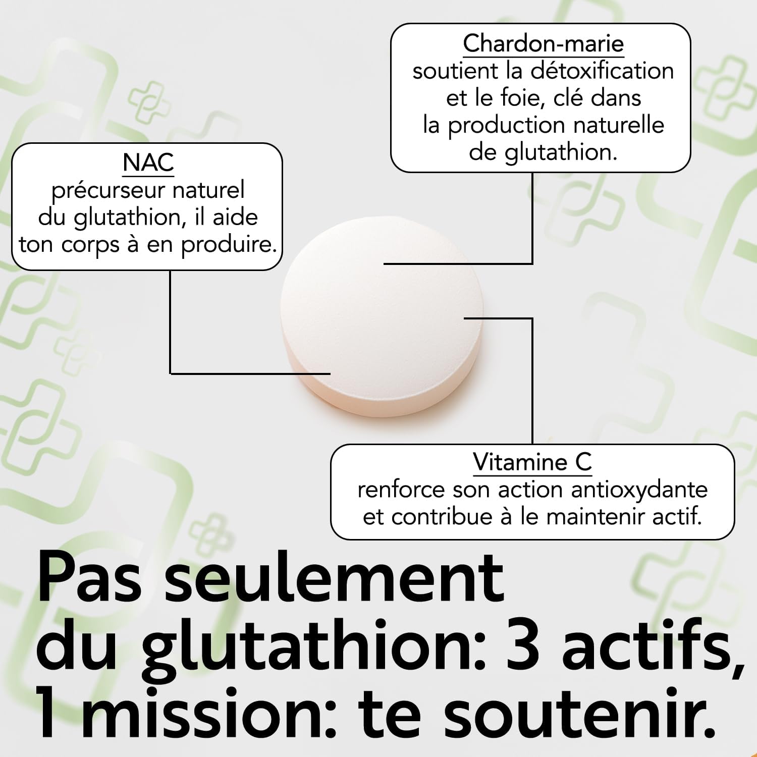 Detalle 2 de Glutathion Réduit 500 mg PiùLife (480 comprimés) avec vitamine C, NAC et chardon-marie
