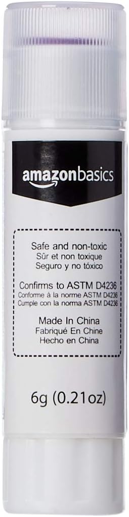 Detalle de Amazon Basics Lot de 4 bâtonnets de colle lavable violet – 6 ml chacun, séchage transparent