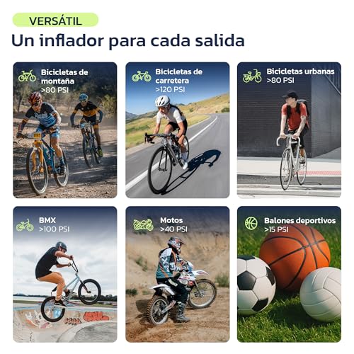 Thumbnail 5 de Woowind Ventus Race inflador eléctrico mini para bicicleta con manómetro, 120 PSI y válvulas Presta/Schrader