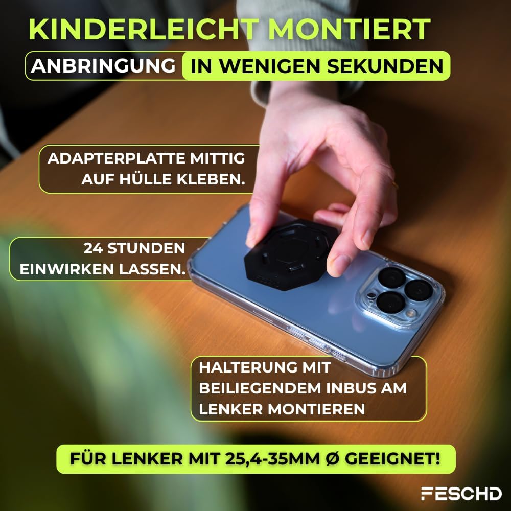 Detalle 2 de FESCHD Fahrrad-Handyhalterung mit Doppelsicherung – Universell kompatibel, Made in Germany