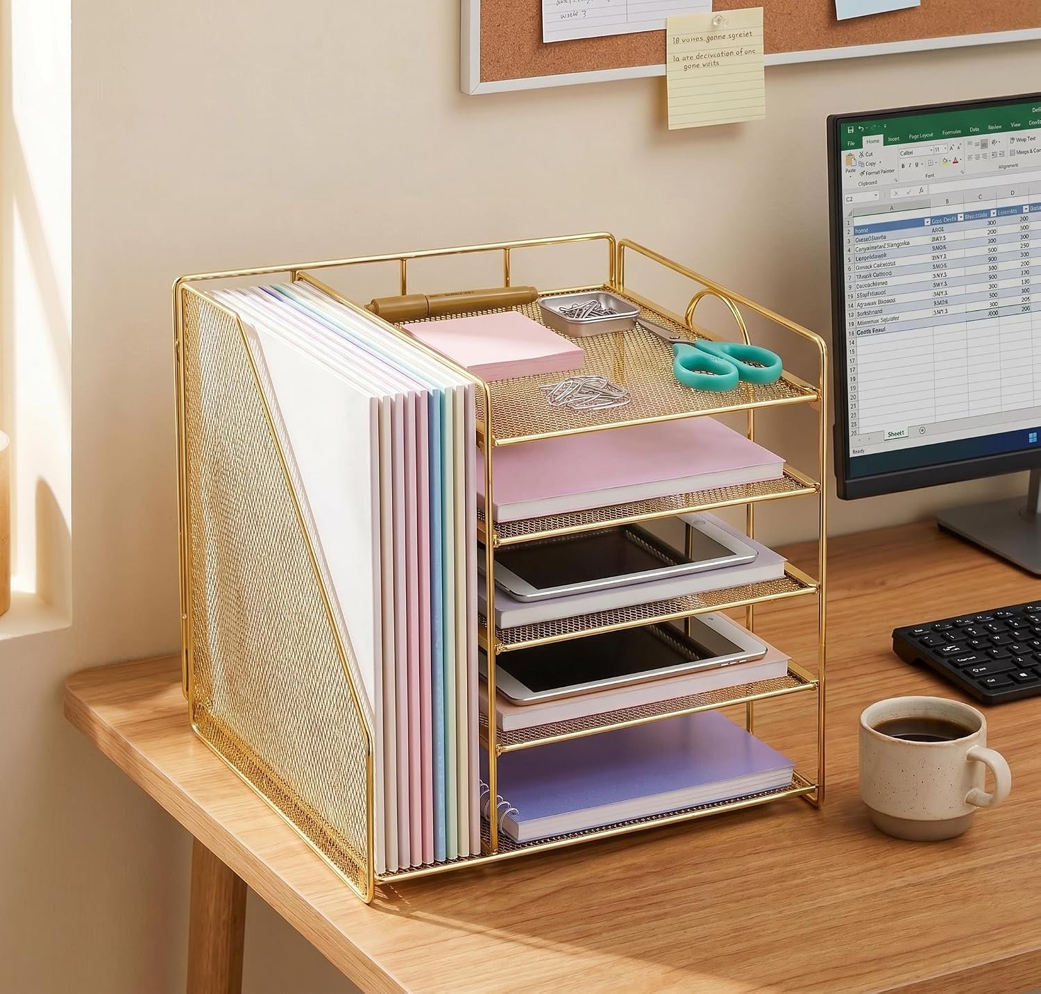 Thumbnail 6 de OPNICE Desk Organizer 5-Tier Metal Letter Tray, Gold