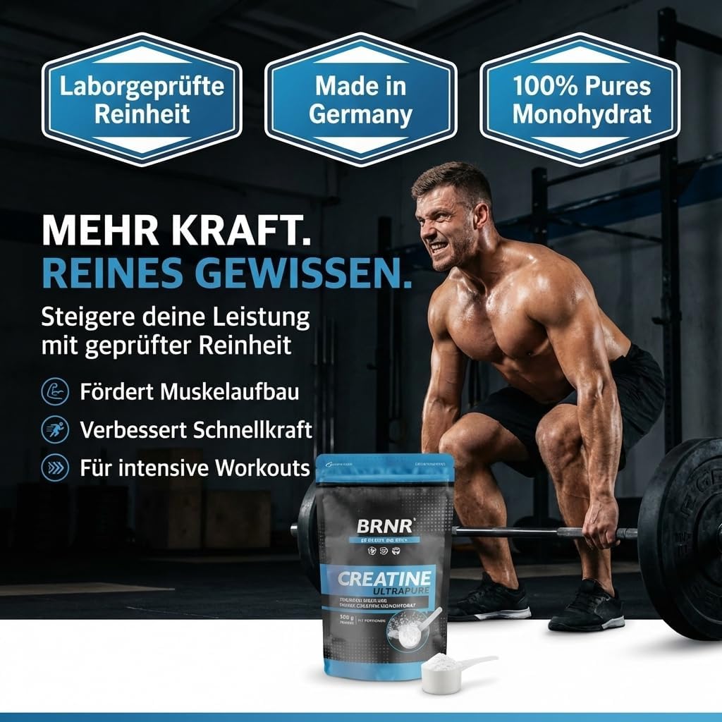 Thumbnail 1 de BRNR Creatin Monohydrat Pulver, 500 g – ultrapures DE Pulver, geprüft und extrafein