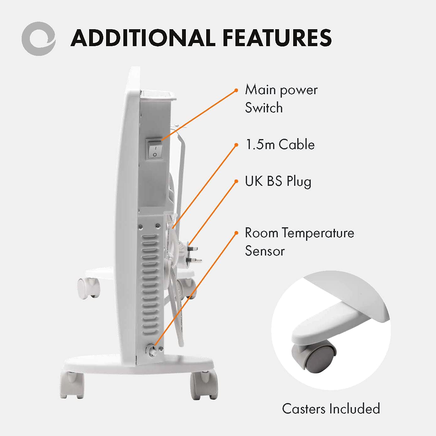 Detalle 2 de Devola DVNDM15 1500W Eco Electric Panel Heater with Adjustable Thermostat