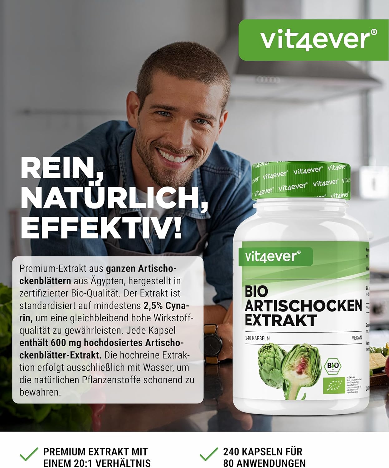 Detalle 2 de Bio Artischocken Extrakt 240 Kapseln 1800 mg je Tagesdosis