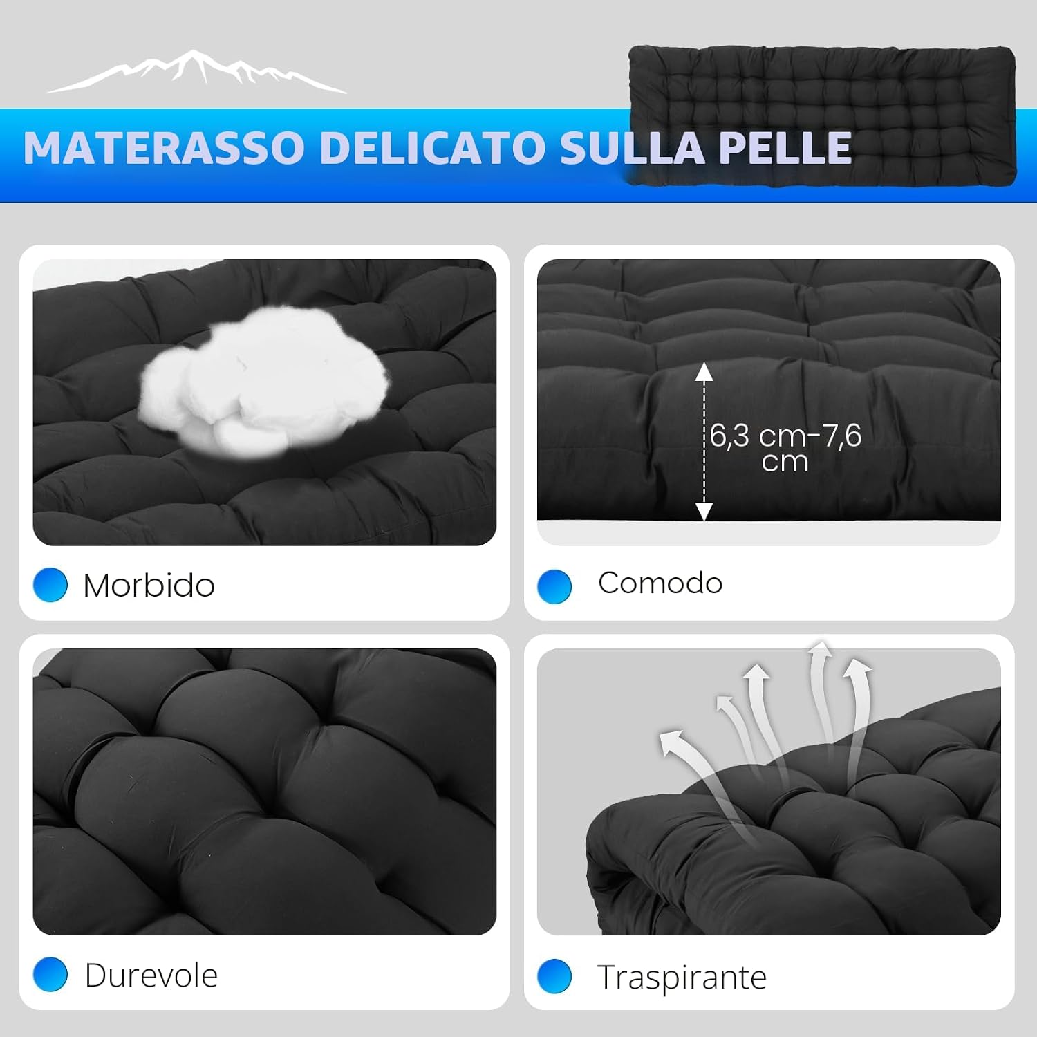 Detalle de OVERMONT Lettino da Campeggio Brandina Pieghevole con Materasso XL – Portatile, 250 kg, Tasche Laterali