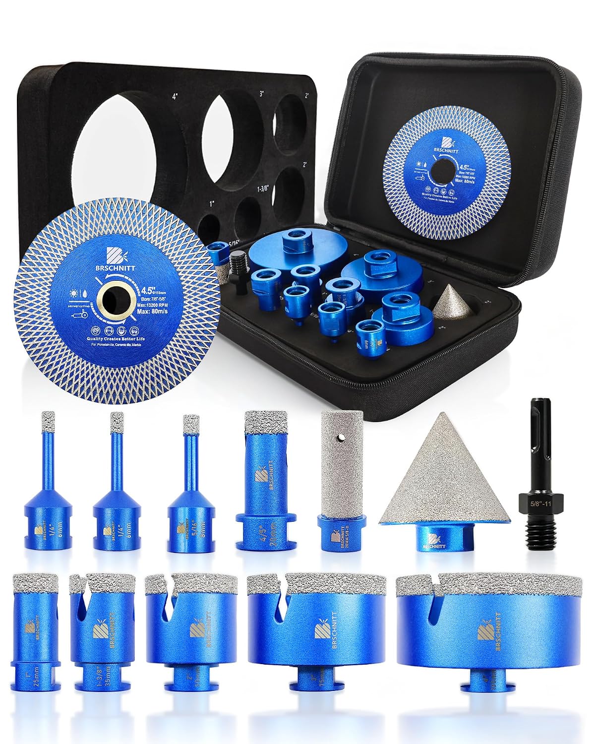 Detalle de BRSCHNITT Diamond Hole Saw Kit for Tile, Multiple Sizes and Vacuum-Brazed Bits