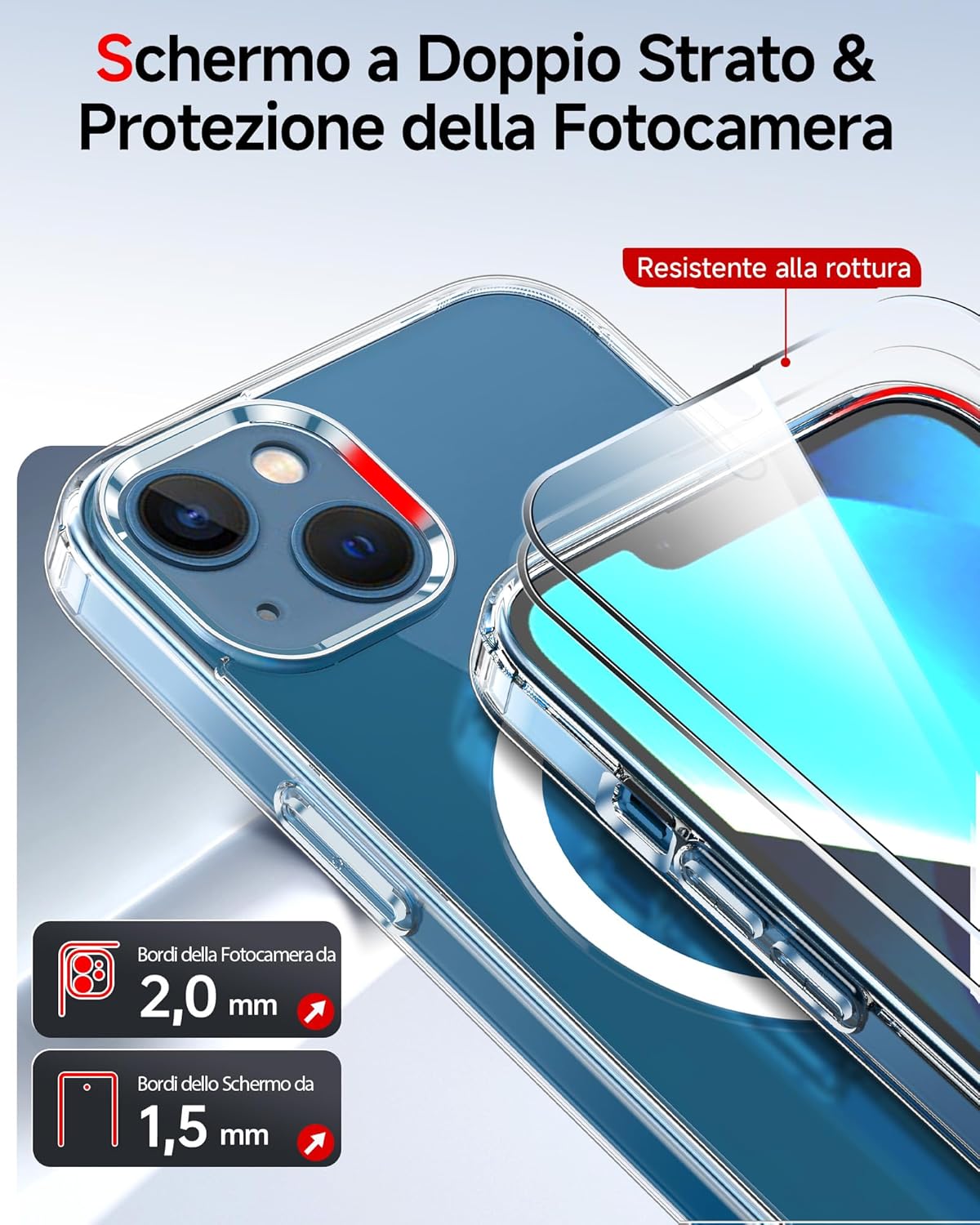 Thumbnail 3 de LeYi Cover Magnetica per iPhone 13/14 Trasparente con MagSafe e 2 Vetro Temperato