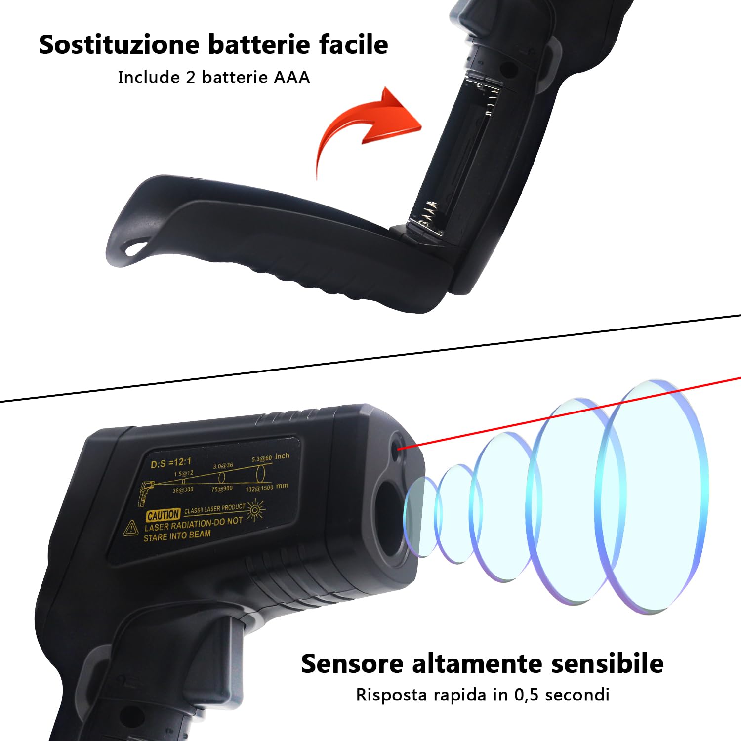 Thumbnail 3 de KETOTEK termometro a infrarossi con laser -50°C~600°C e emissività regolabile