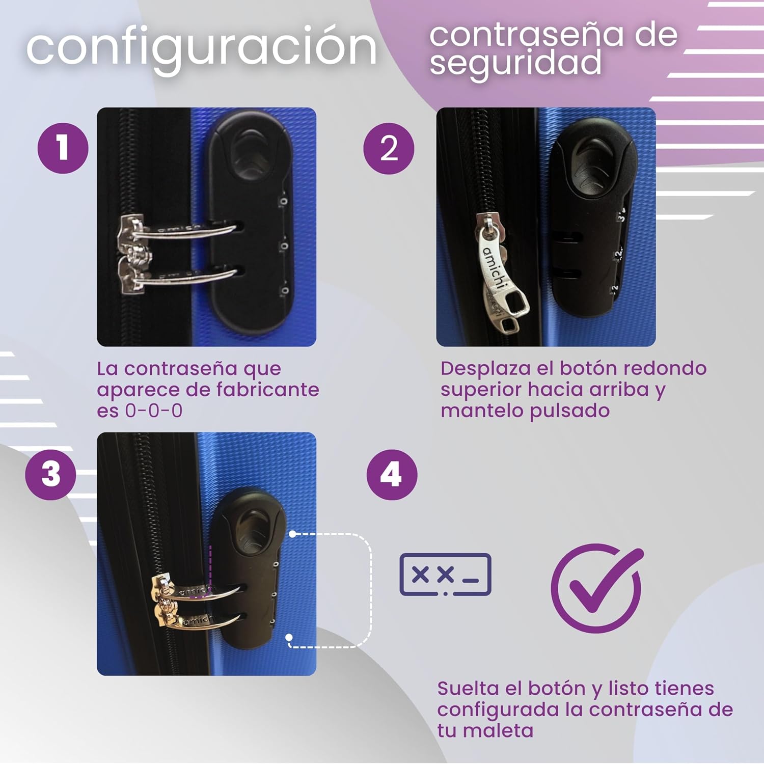 Thumbnail 5 de AMICHI Valises de Voyage Cabine – Trolley 55x40x20 cm, 4 roulettes 360°, cadenas numérique, conforme Ryanair