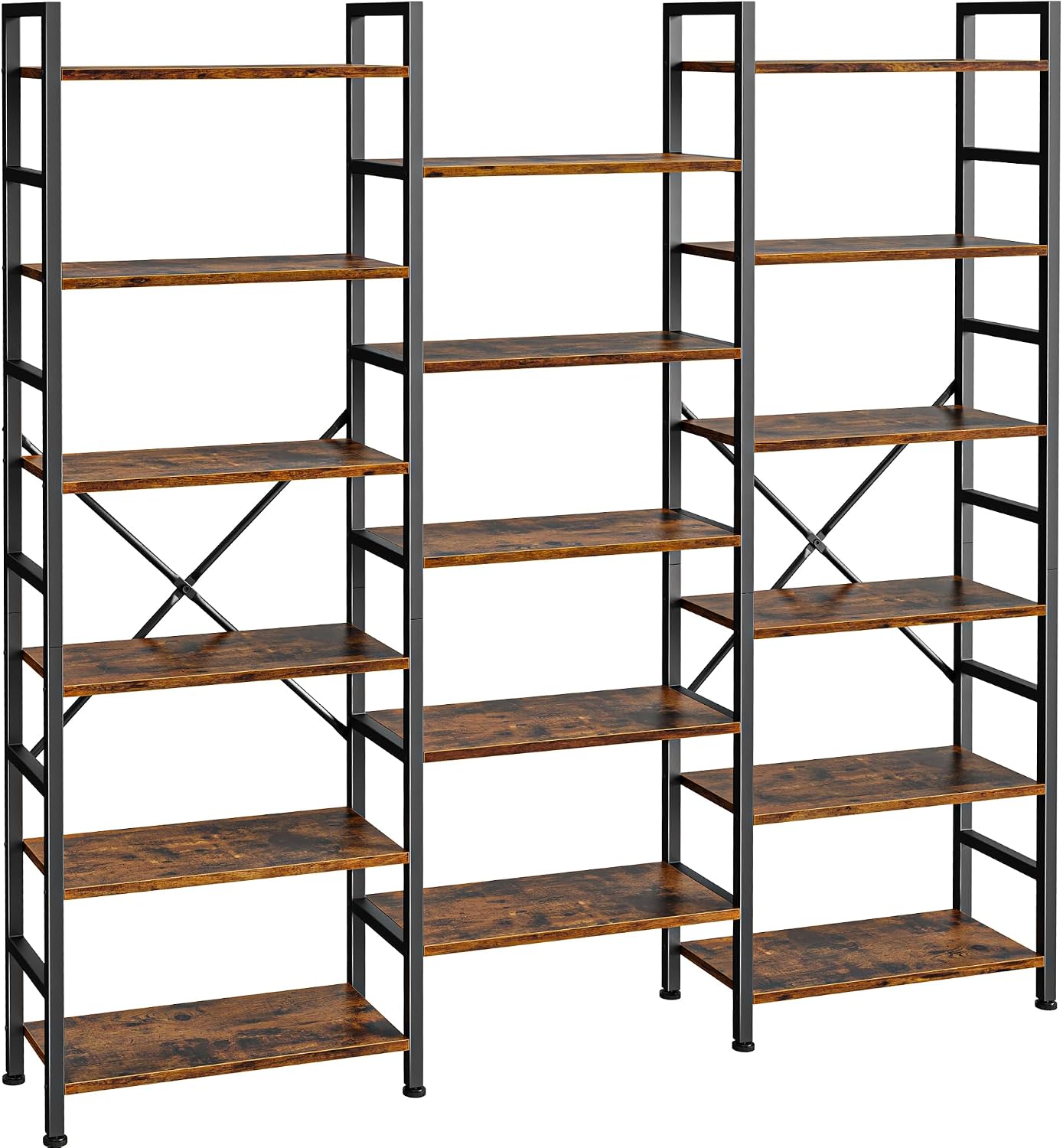 Detalle de SUPERJARE ABC003Z Triple Bookshelf, 17 Adjustable Shelves, 6-Tier Brown