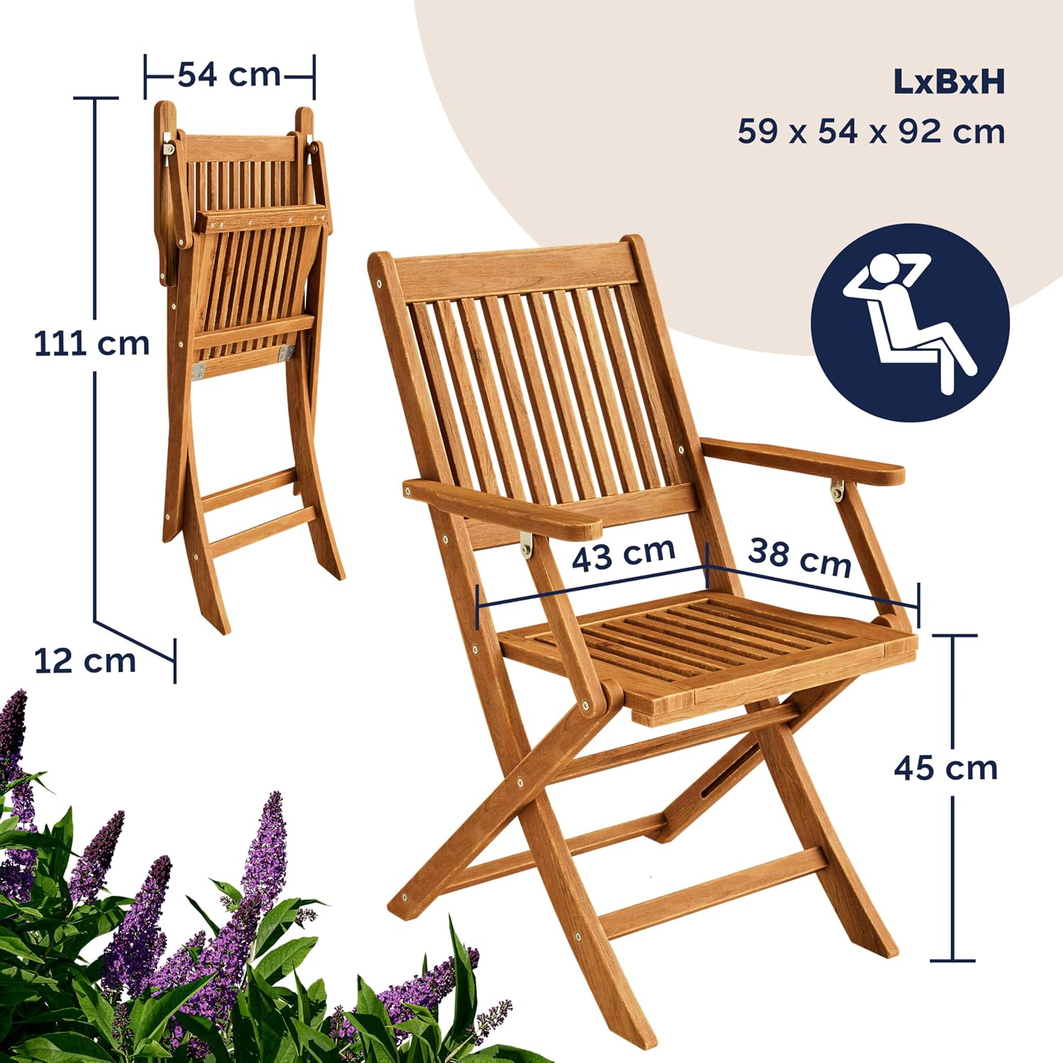 Detalle de Casaria Balkonmöbel-Set 3-tlg. aus Akazienholz (für 2 Personen), wetterfest, klappbar, FSC-zertifizierte Stühle