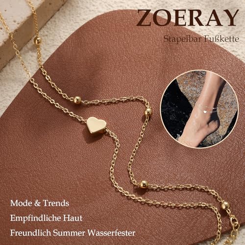 Detalle de ZOERAY Fußkettchen für Damen Gold & Silber – Verstellbar, wasserdicht und vielseitig