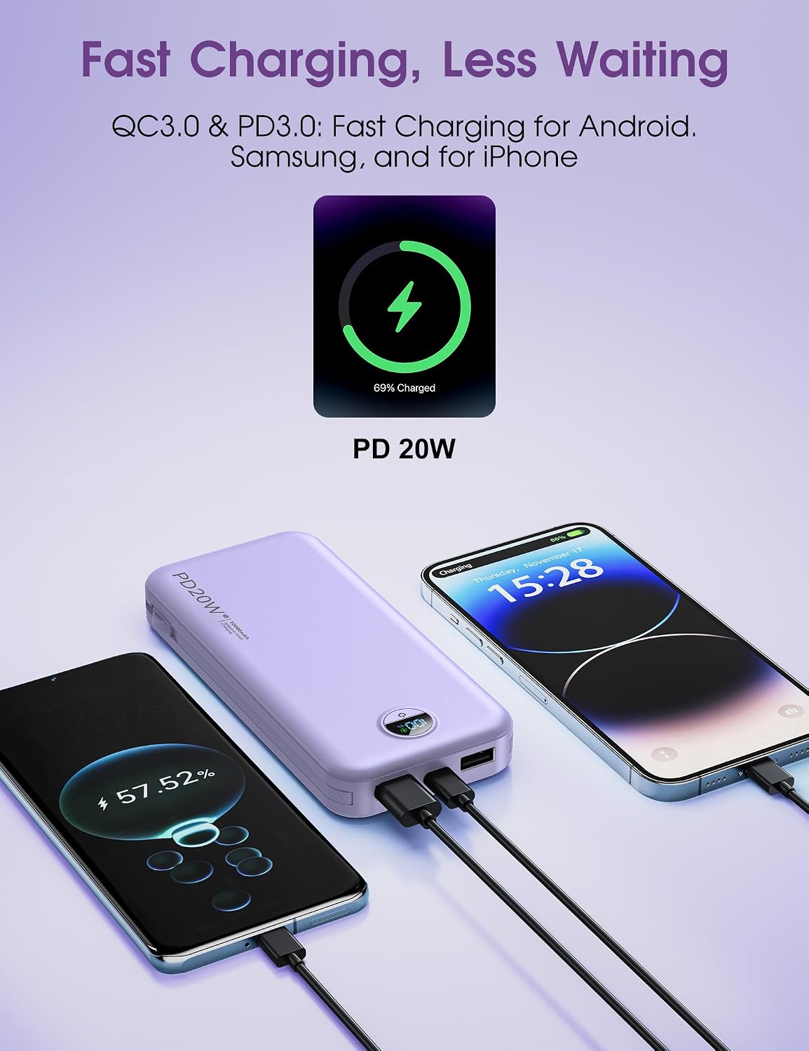 Thumbnail 4 de citicr AC-02D 10,000mAh Portable Charger with Built-In Cables and Wall Plug