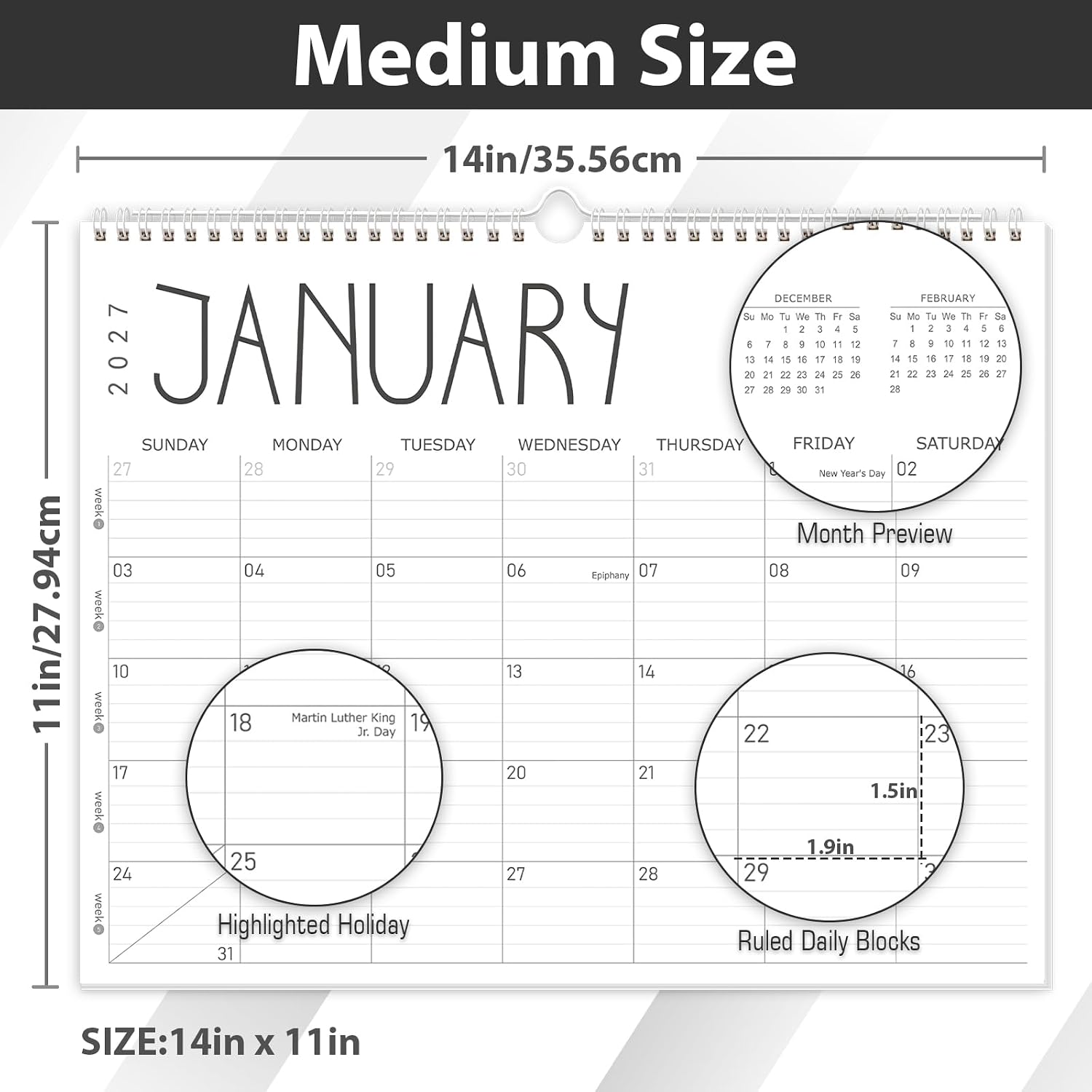 Detalle 2 de GuassLee Wall Calendar, 14 x 11 in.