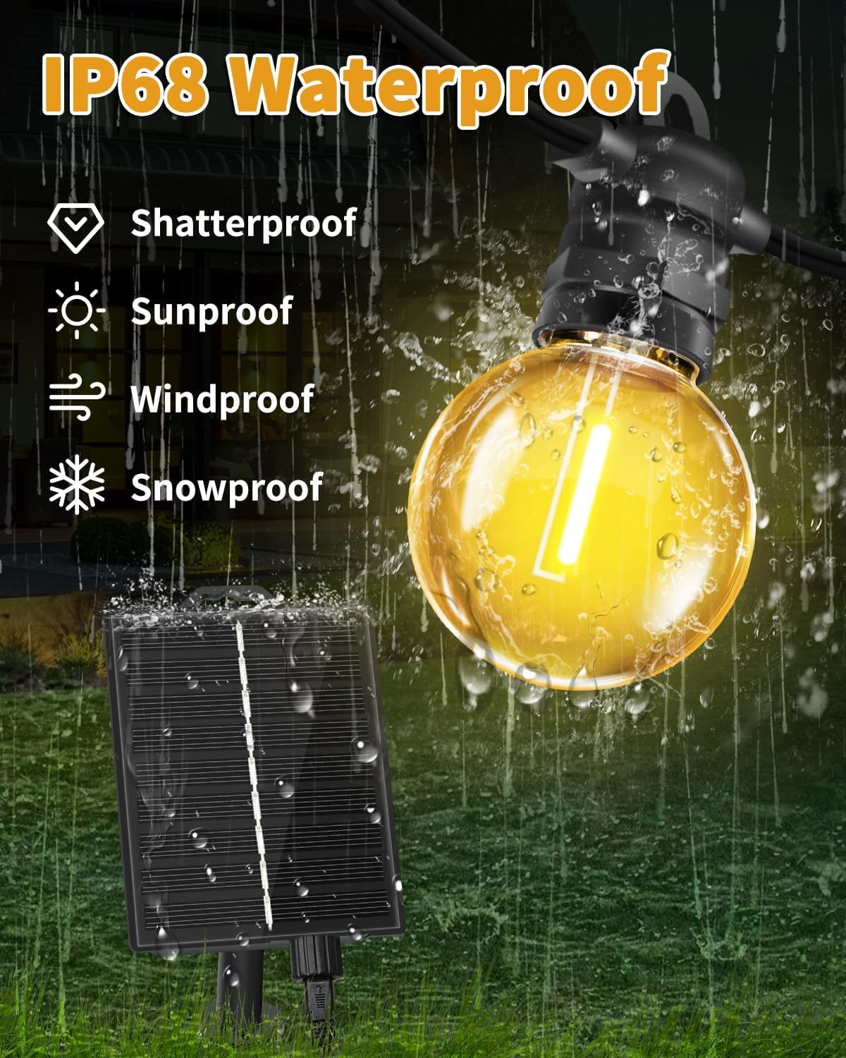 Thumbnail 1 de Bowfar Solar-Lichterkette außen 6 m mit 10+1 G40, 8 Modi & Fernbedienung, IP68