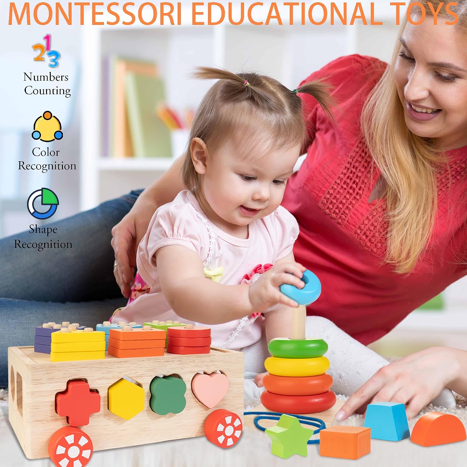 Thumbnail 4 de Bravmate Montessori Wooden Shape Sorter for 12-18 Months