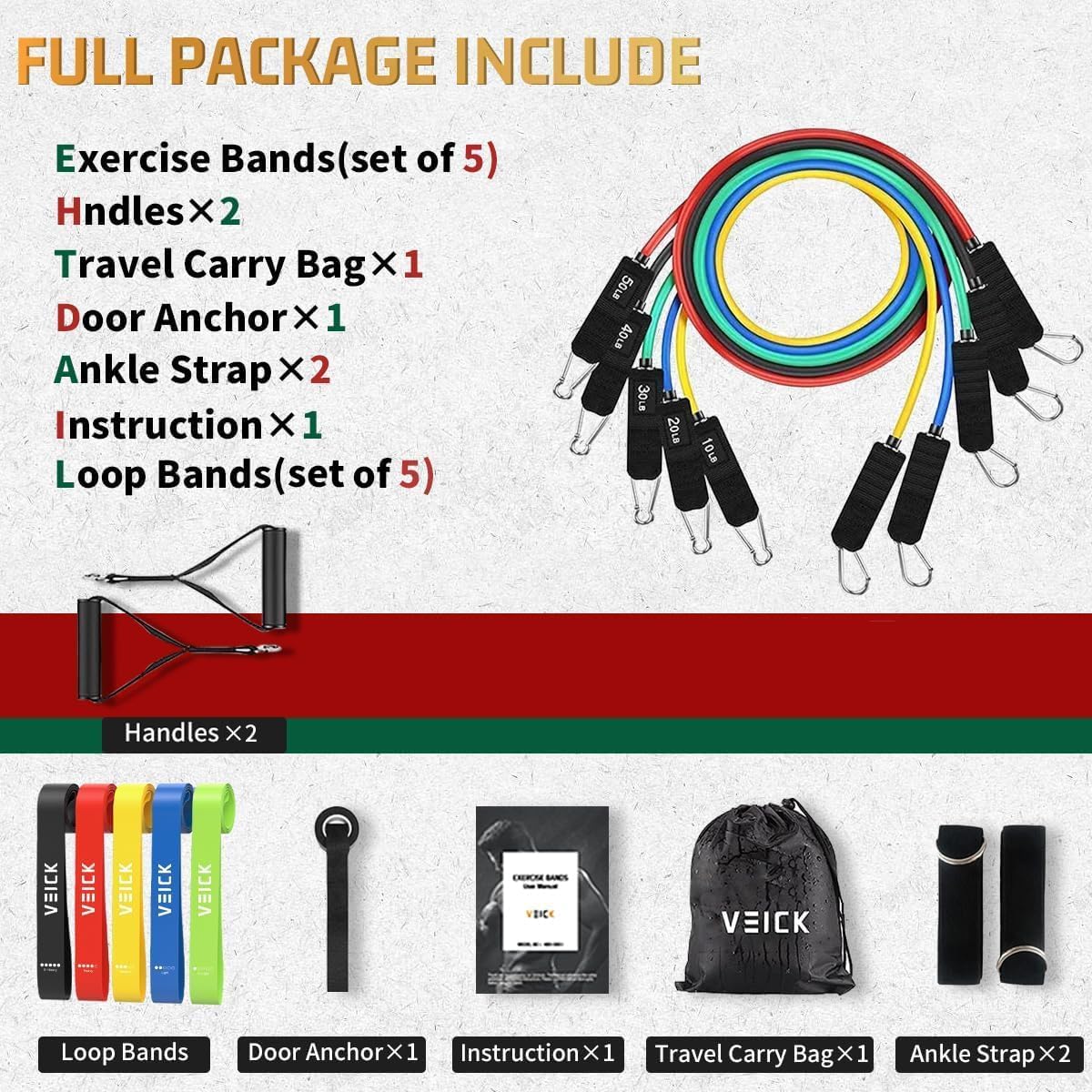 Detalle 2 de VEICK Resistance Bands set with handles