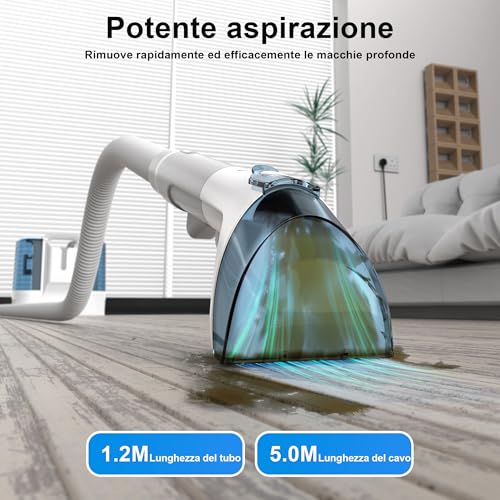 Detalle de Rivenara Lavatappeti Aspirapolvere Tessuti Divani – 450 W, Lavà Tappezzeria, Asciuga e Aspira