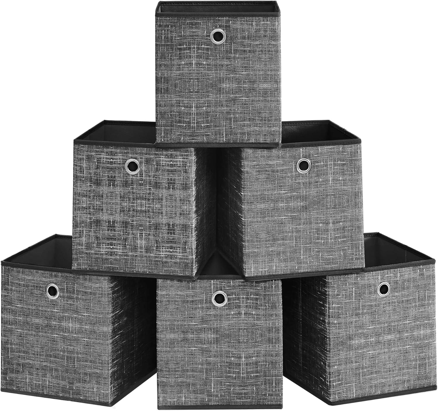 Detalle de SONGMICS Storage Boxes Set of 6: Non-Woven Fabric Cube Boxes with Handles, 26 x 26 x 28 cm (Heathered Black) RFB026B01