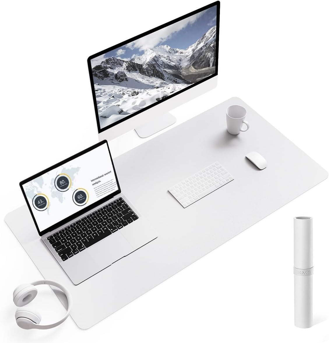 Detalle de YSAGi Non-Slip Desk Pad 90 x 43 cm (White) – Waterproof PVC Leather Desk Protector
