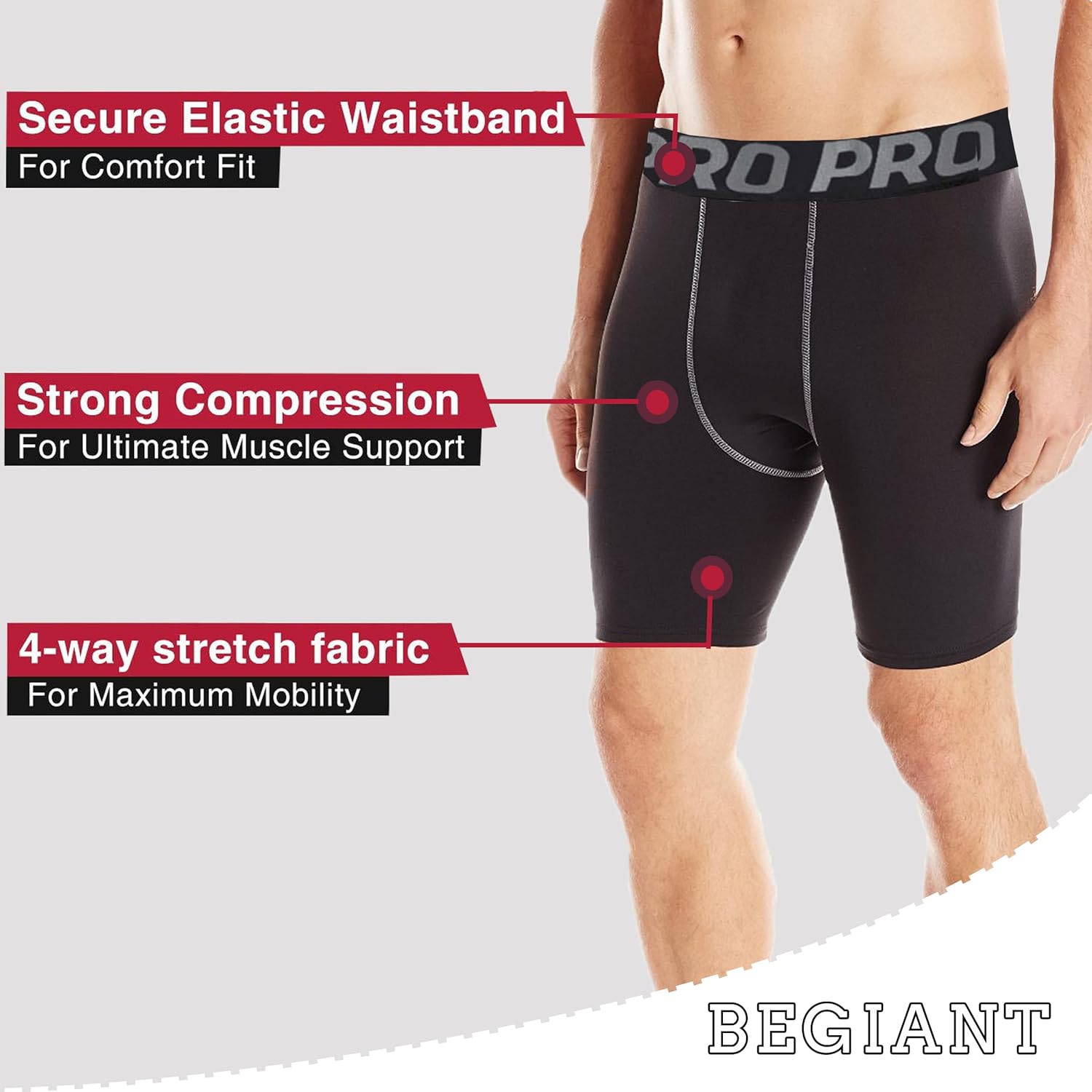 Detalle de Compression Shorts Mens 3 Pack – Anti-Chafe Base Layer for Running, Cycling and Workout