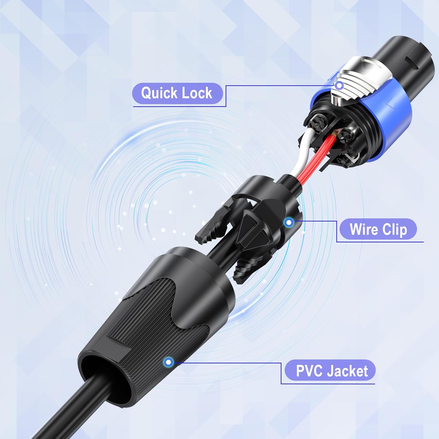 Thumbnail 4 de Jumwa 2pack 15M Speaker Cables with Twist Lock 15AWG 2 Wires Speakon to 1/4" TS